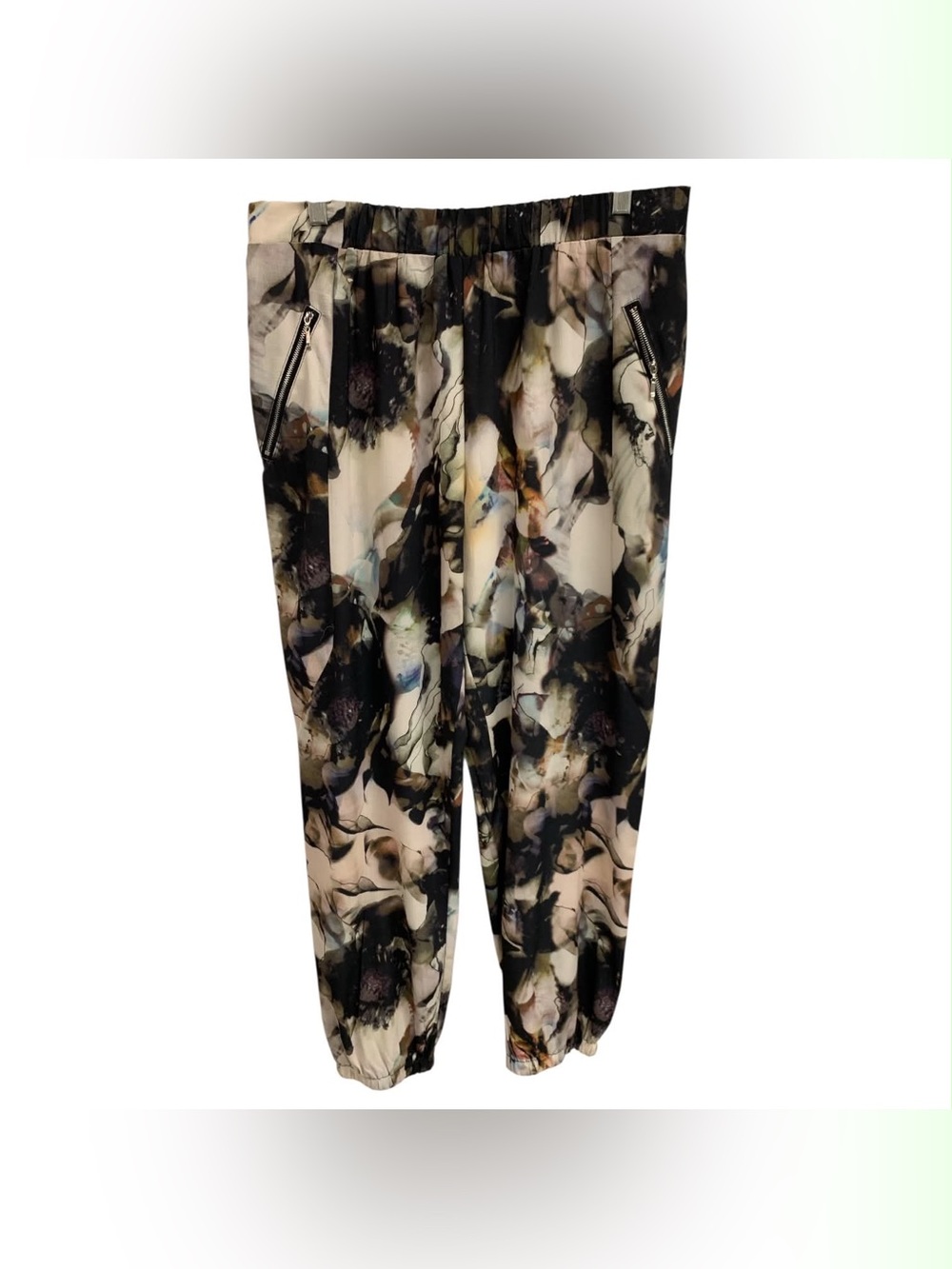 Sugar & Spice Abstract Marble-Print Jogger Pants - Black & Cream Size Xl
